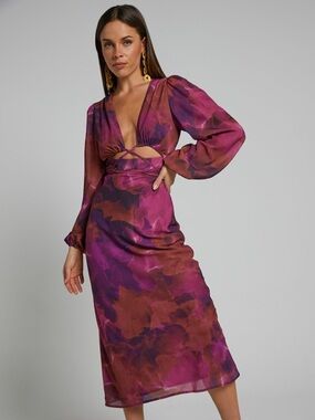 Selfie Leslie Aurora Dreams Cut-Out Waist Midi Dress Purple Orange (Size XL)
